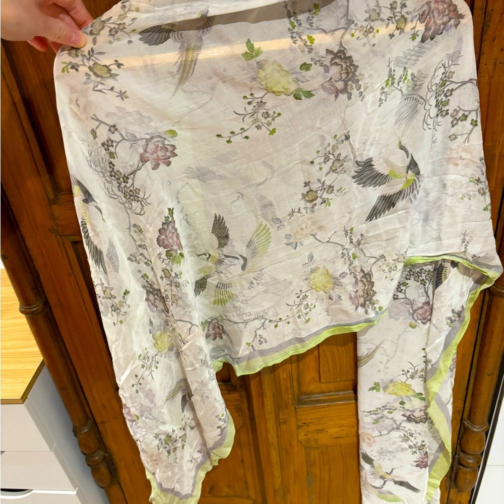 All Saints Silk White and Green Scarf